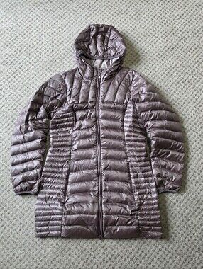 Eddie Bauer Long Hooded Puffer Coat in Mauve